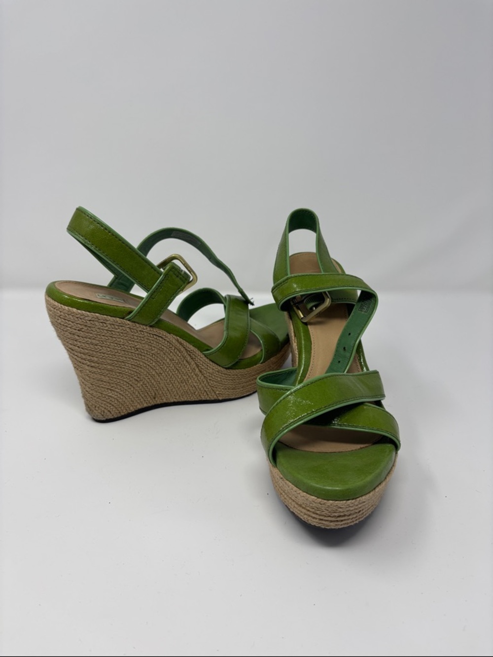 Ugg Green Wedge Sandals with Braided Platform 8 - Picture 1 of 7